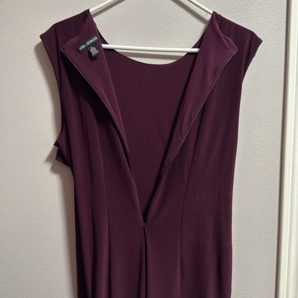 Nina Leonard Asymmetrical Dress in Deep Purple - Picture 9 of 14